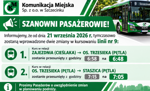 Zdjęcie do Zmiany w kursowaniu linii nr 9
